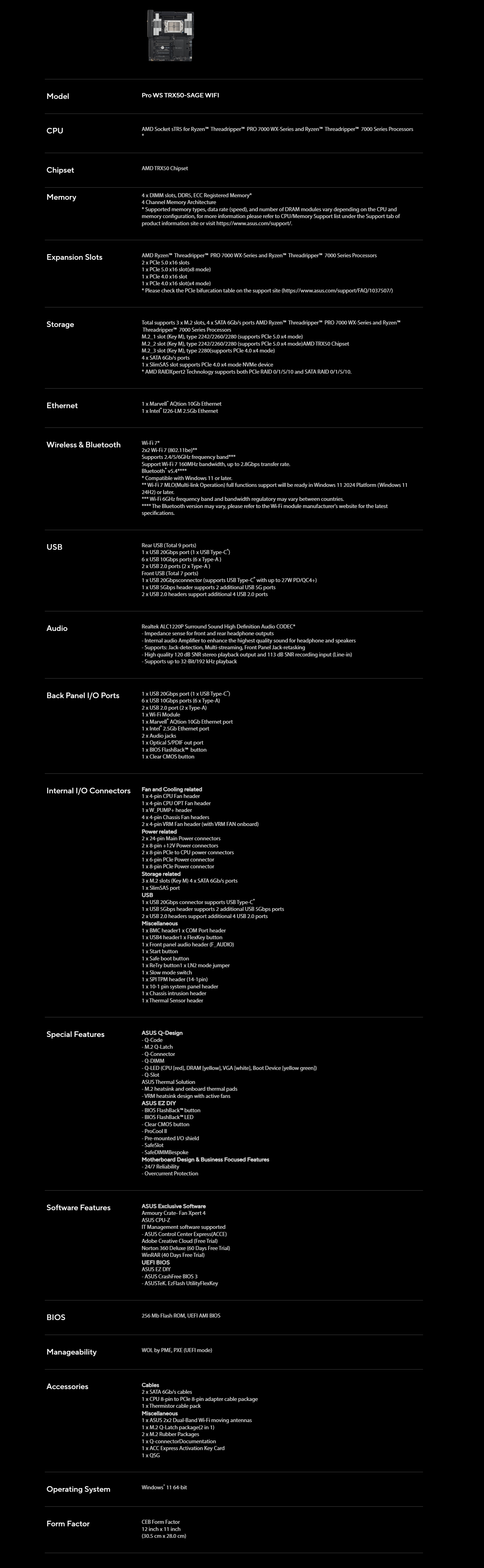 A large marketing image providing additional information about the product ASUS Pro WS TRX50-SAGE WiFi sTR5 CEB Workstation Desktop Motherboard - Additional alt info not provided